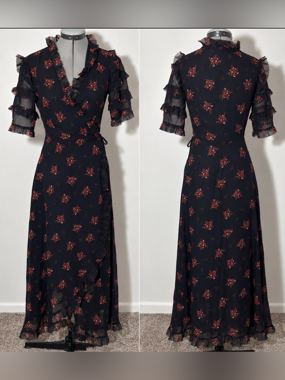ZARA blue Floral Wrap Maxi Dress with Ruffle Trim